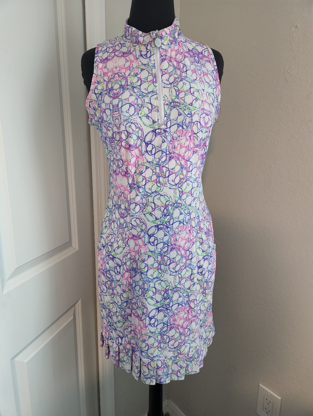 Tzu Tzu Sleeveless High-Neck One-Piece Dress in Pastel Pink, Lavender and Blue